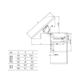 Откидной подъемный механизм AERO FLAP R30 H450,600,660 (6,3-9,2KG)  Схема установки