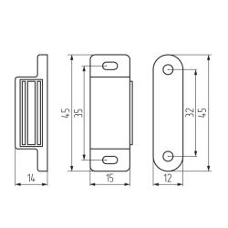 Защёлка магнитная одинарная белая, 2.5 кг,  с ответной планкой Чертеж