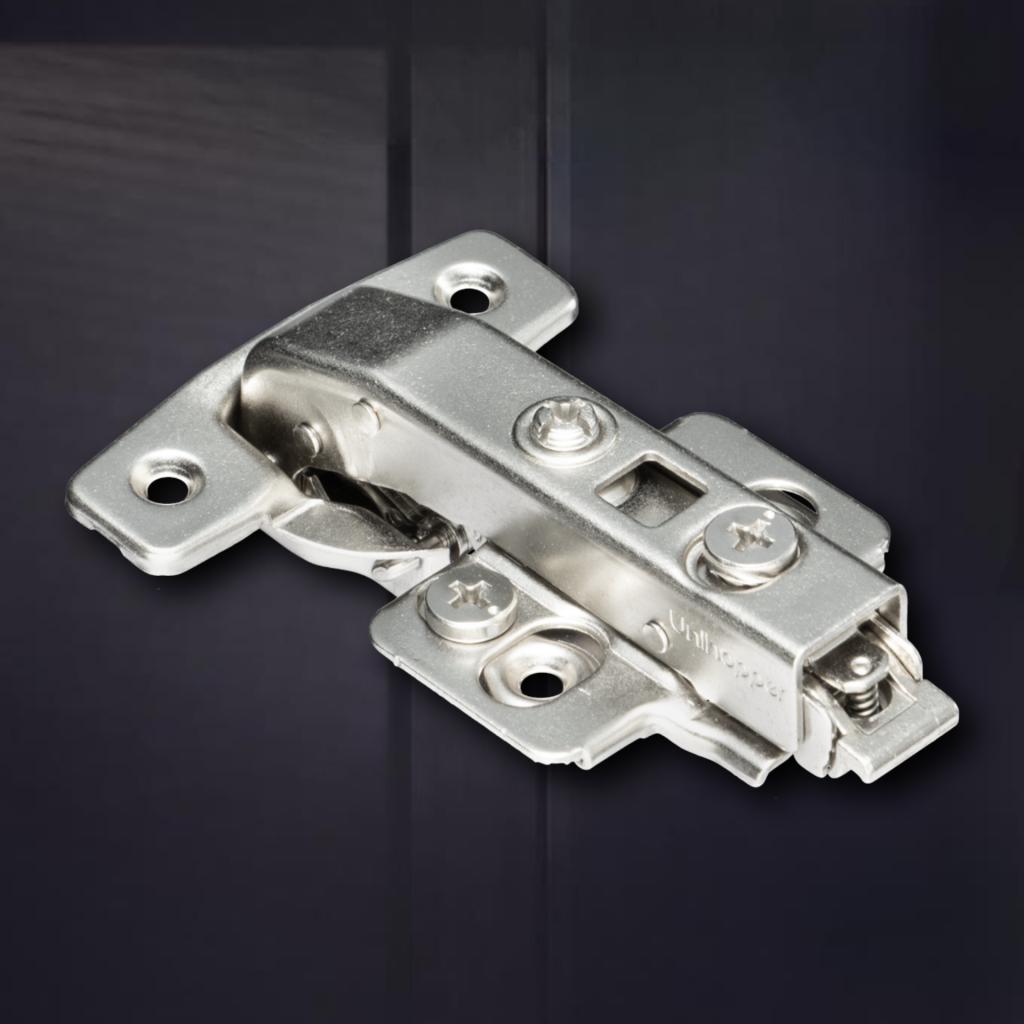 фото Угловая 90° 3D петля UNIHOPPER для фальшпанели с доводчиком, 45мм, с декоративной накладкой