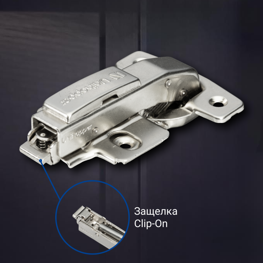 фото Угловая 90° 3D петля UNIHOPPER для фальшпанели с доводчиком, 45мм, с декоративной накладкой