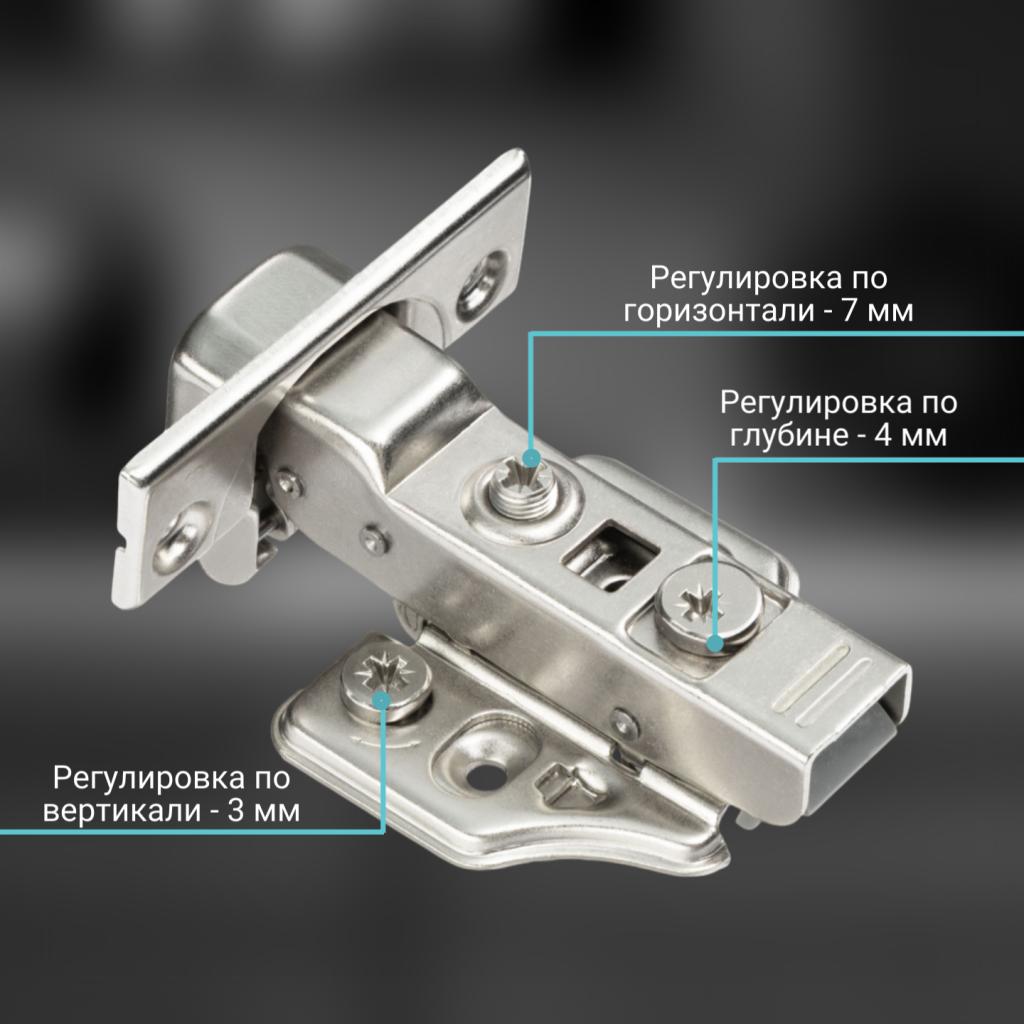 фото Петля полунакладная MF Prima All-2-Way 3D, Clip-on, доводчиком, мягкий ход, никель