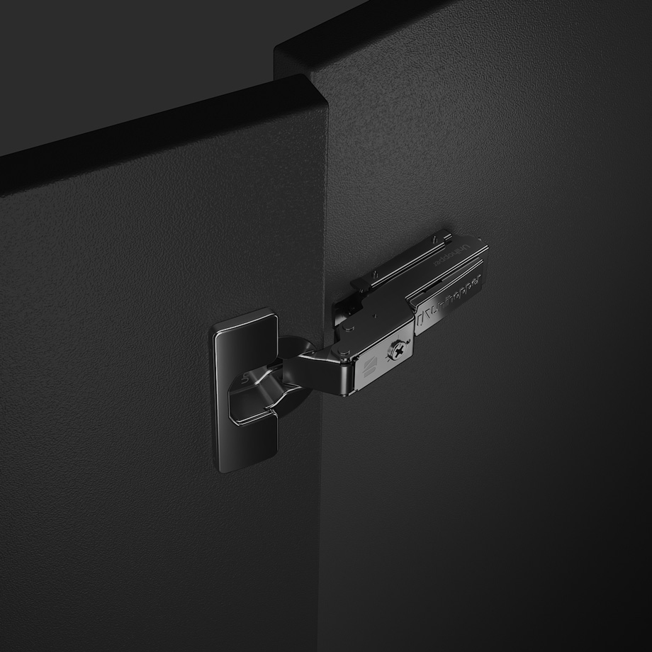 фото Полунакладная петля UNIHOPPER HUTTON с регулируемым доводчиком, с линейной планкой, 45мм, черный никель