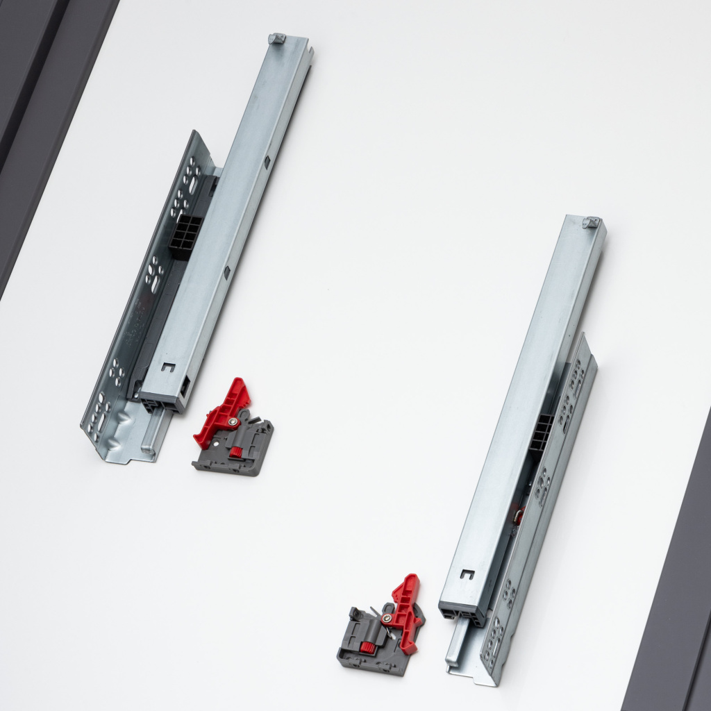 фото Направляющие скрытого типа MF, полного выдвижения, Clip-on, с доводчиком, 400мм