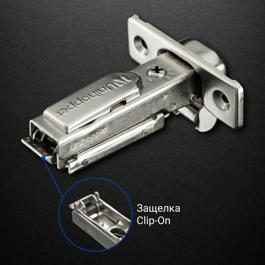 фото Накладная петля UNIHOPPER HUTTON с регулируемым доводчиком, с линейной планкой, 45мм, никель