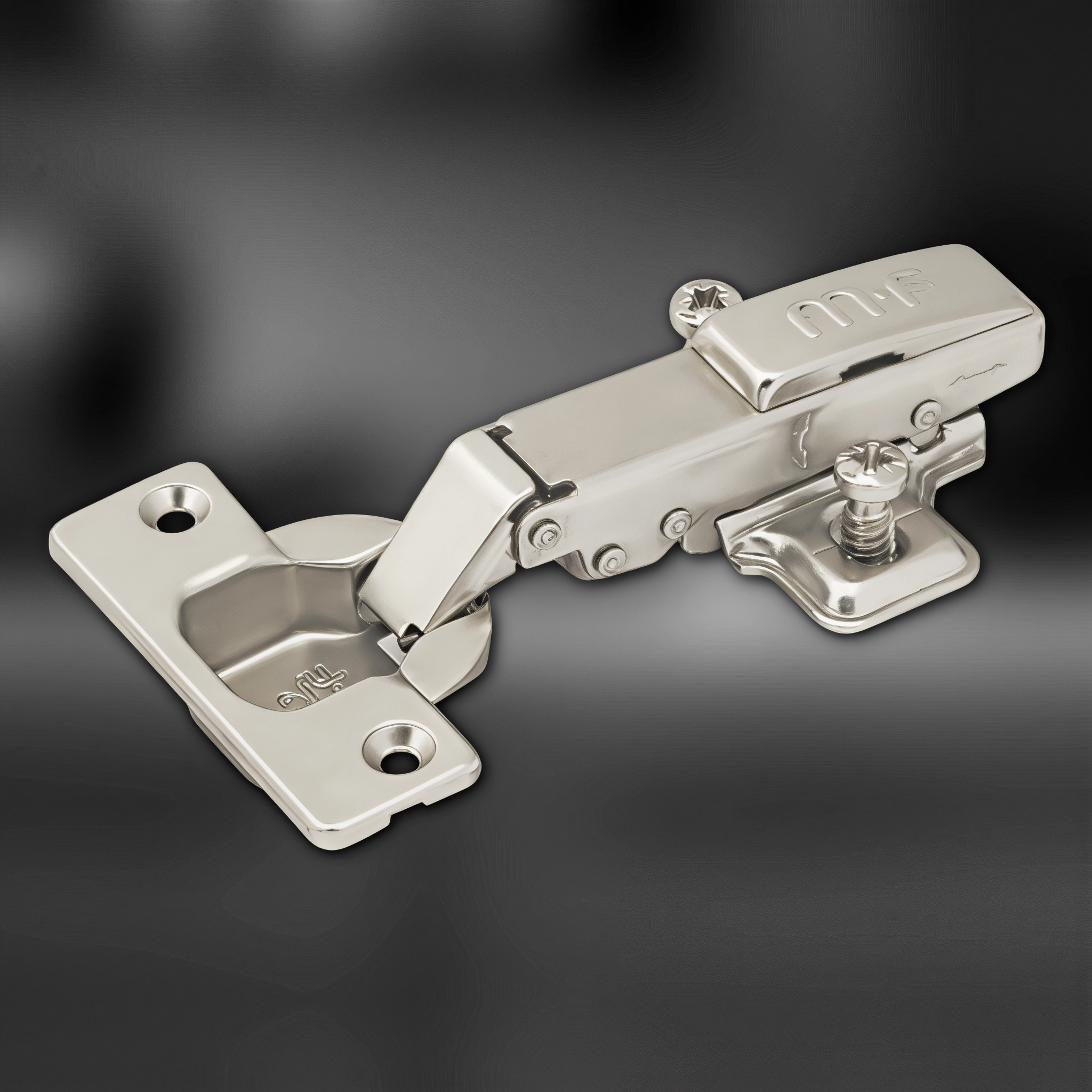 фото Петля накладная MF Primavera, Clip-on с доводчиком, мягкий ход. Площадка с евровинтом.