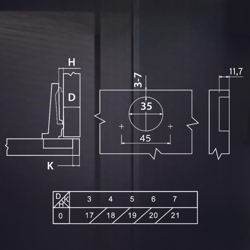 Накладная 3D петля UNIHOPPER SETTON с доводчиком, 45мм, с декоративной накладкой
