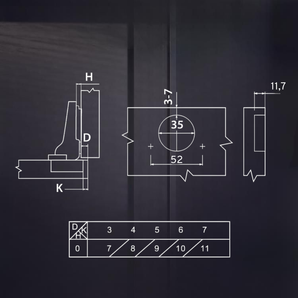 фото Полунакладная 3D петля UNIHOPPER SETTON с доводчиком, 52 мм, с декоративной накладкой