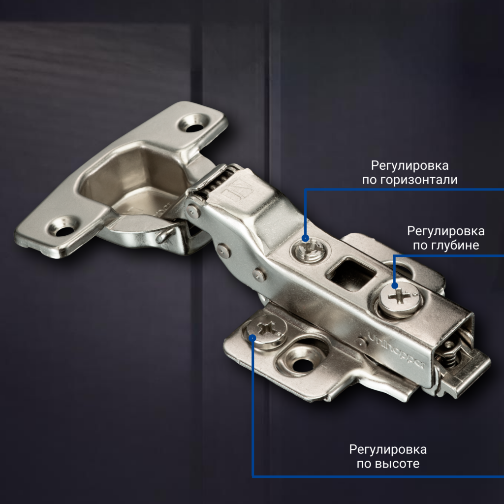 фото Полунакладная 3D петля UNIHOPPER SETTON с доводчиком, 48 мм, с декоративной накладкой