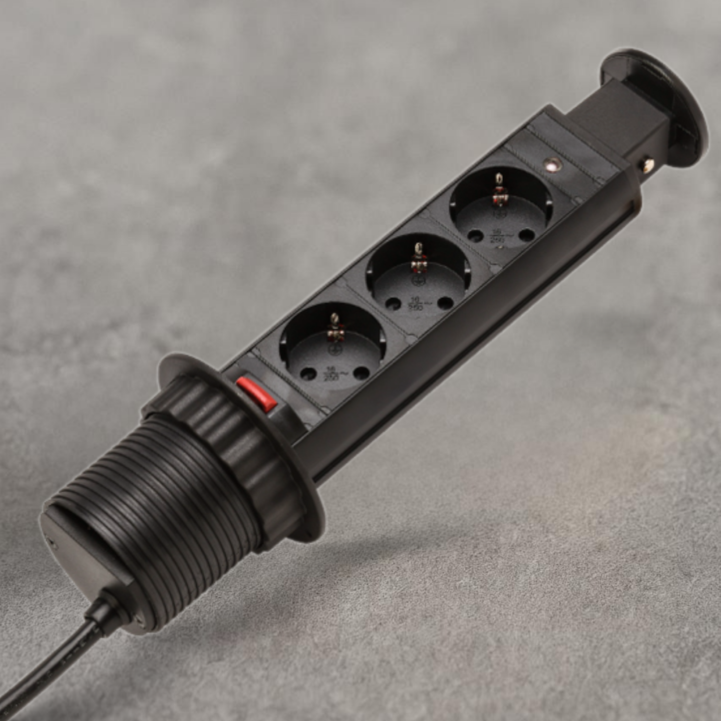 фото Блок розеток выдвижной вертикальный 3 розетки EURO. (301х85) -D=60мм, Черный (11,103,08,013)