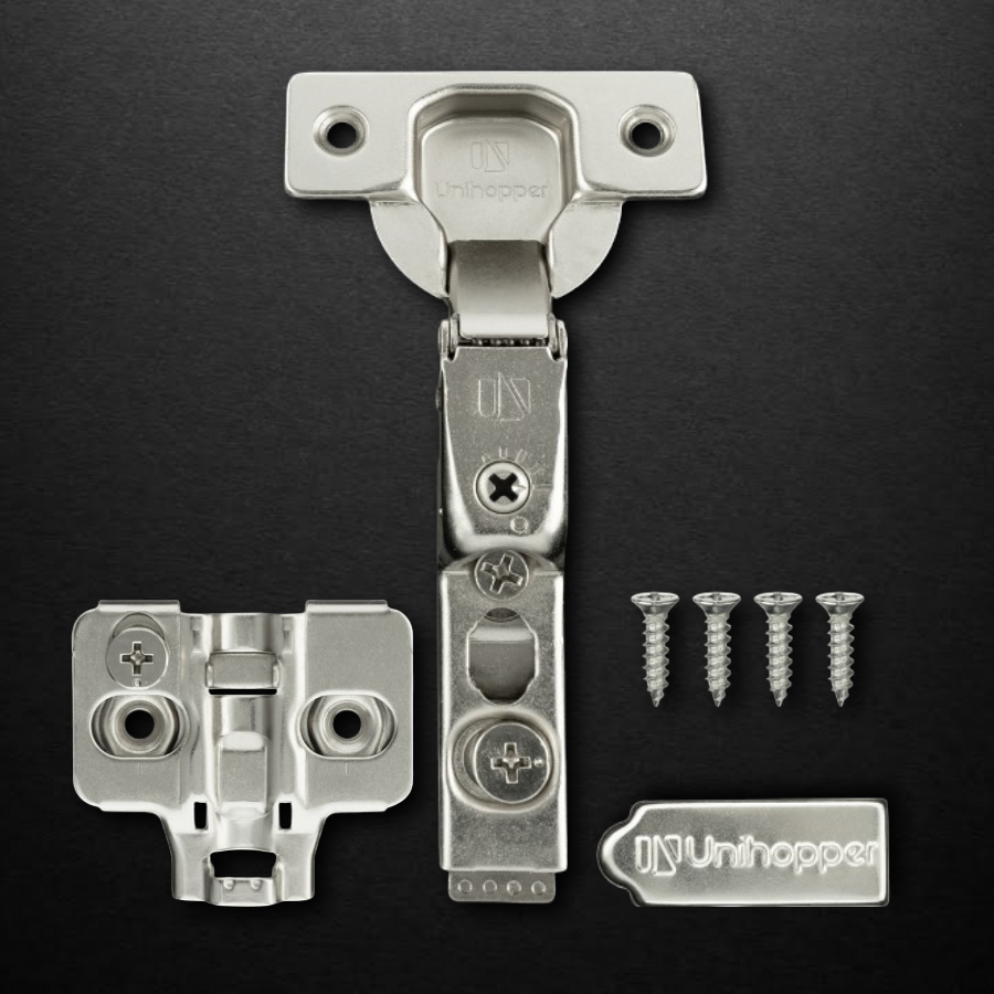 фото Вкладная 3D петля UNIHOPPER HUTTON с регулируемым доводчиком, 45мм, планка H2, с декоративной накладкой, никель