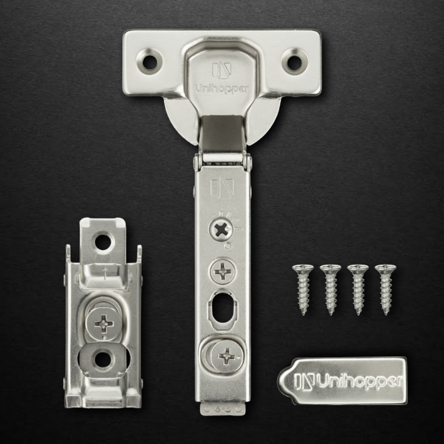 фото Накладная петля UNIHOPPER HUTTON с регулируемым доводчиком, с линейной планкой, 45мм, никель