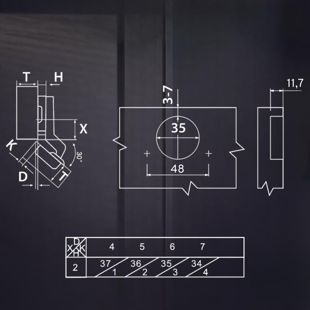 фото Угловая 30° 3D петля UNIHOPPER SETTON с доводчиком, 48 мм, с декоративной накладкой