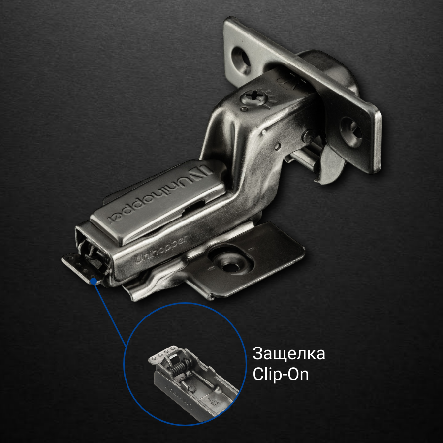 фото Вкладная 3D петля UNIHOPPER HUTTON с регулируемым доводчиком, 45мм, с декоративной накладкой, черный никель