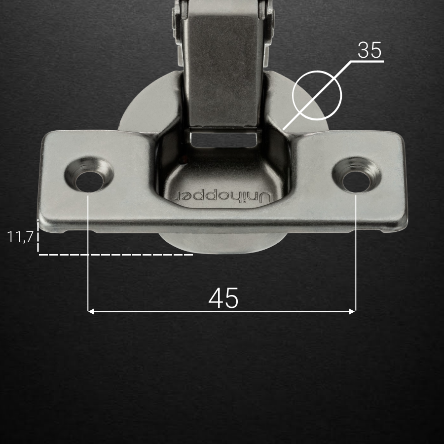фото Вкладная 3D петля UNIHOPPER HUTTON с регулируемым доводчиком, 45мм, с декоративной накладкой, черный никель