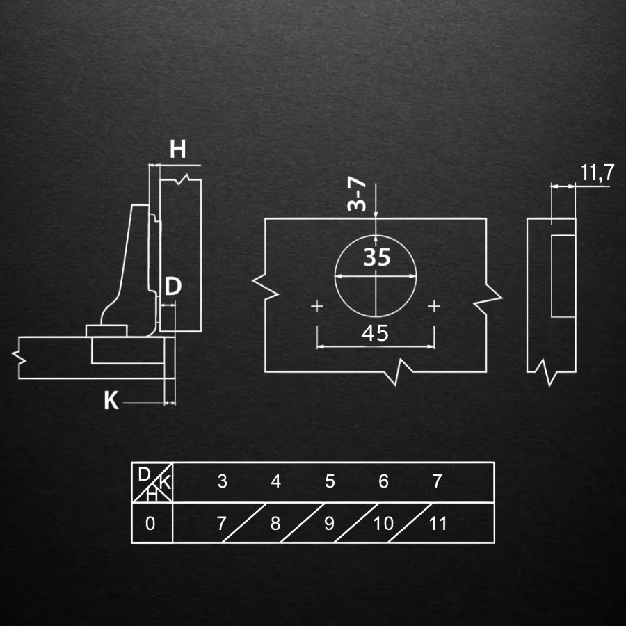 фото Полунакладная 3D петля UNIHOPPER HUTTON с регулируемым доводчиком, 45мм, с декоративной накладкой, черный никель