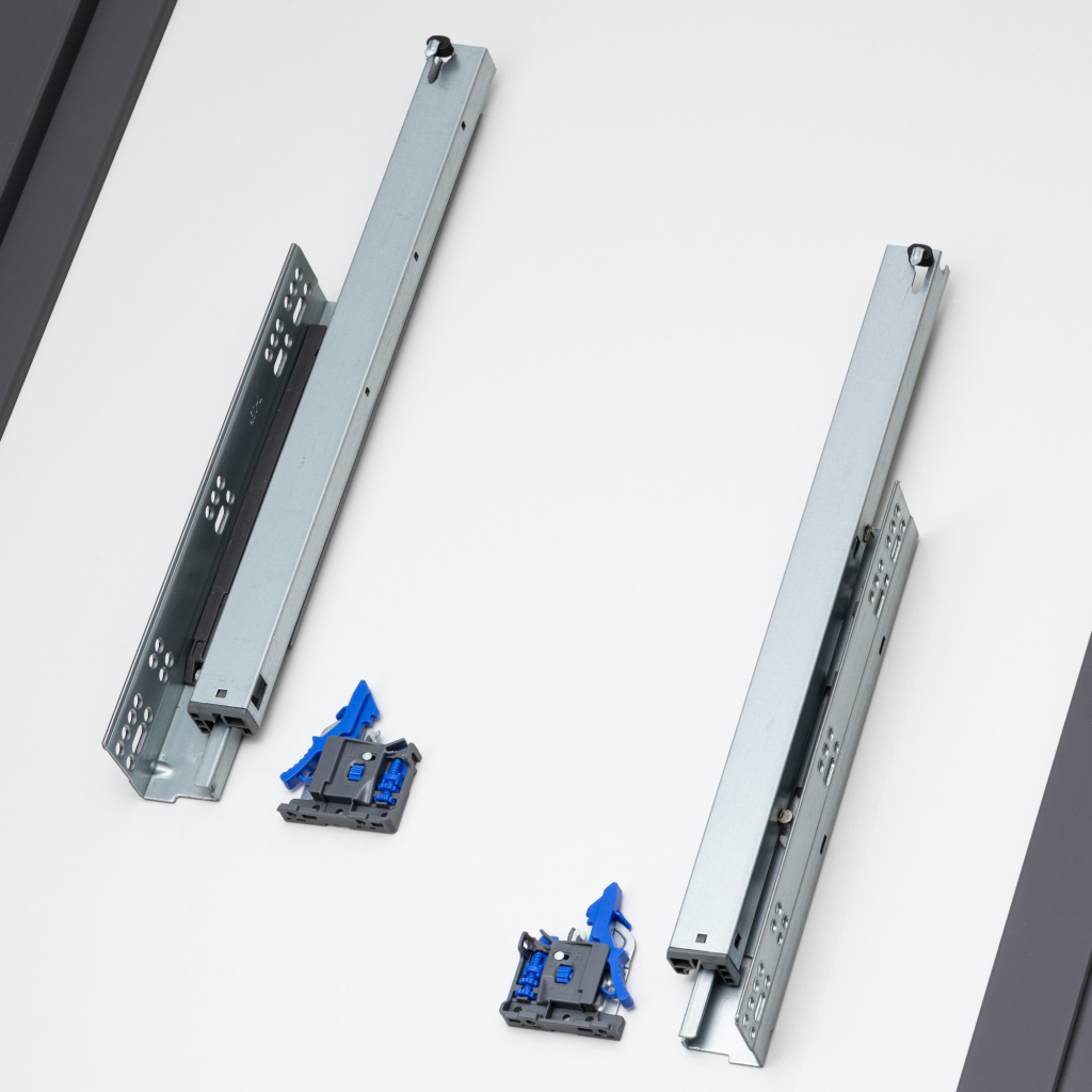 фото Направляющие скрытого типа 450мм Clip-on полного выдвижения с системой открытия нажатием, доводчиком, синхронизатором, 2D