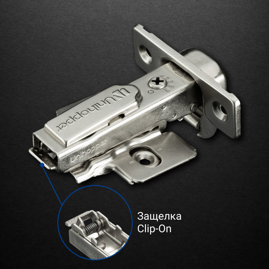 фото Накладная 3D петля UNIHOPPER HUTTON с регулируемым доводчиком, 45мм, с декоративной накладкой, никель