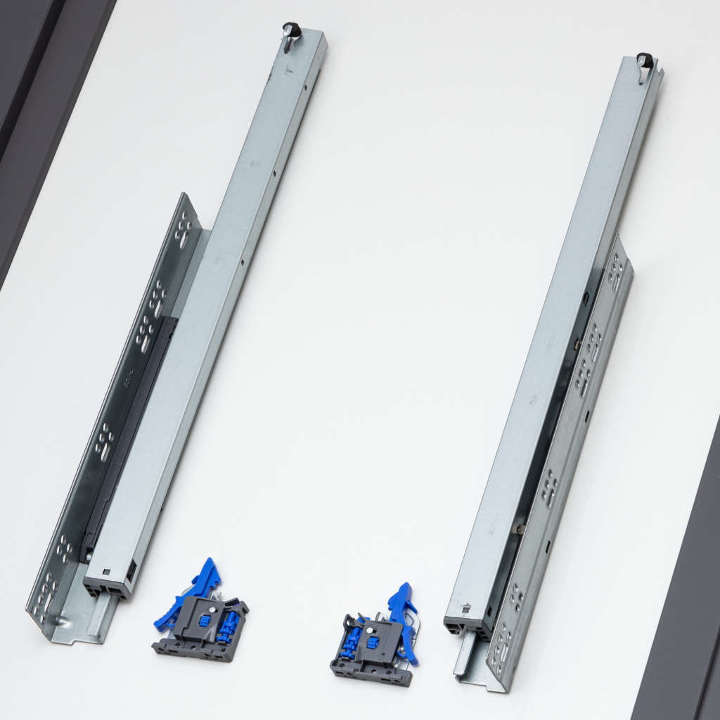 фото Направляющие скрытого типа 550мм Clip-on полного выдвижения с системой открытия нажатием, доводчиком, синхронизатором, 2D