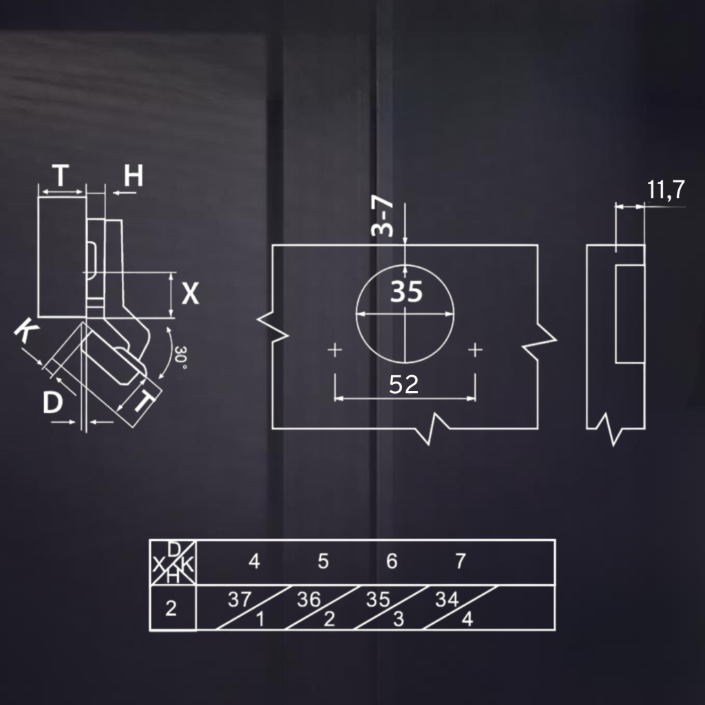 фото Угловая 30° 3D петля UNIHOPPER SETTON с доводчиком, 52 мм, с декоративной накладкой
