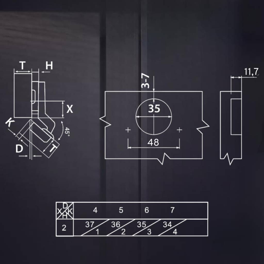 фото Угловая 45° 3D петля UNIHOPPER SETTON с доводчиком, 48 мм, с декоративной накладкой
