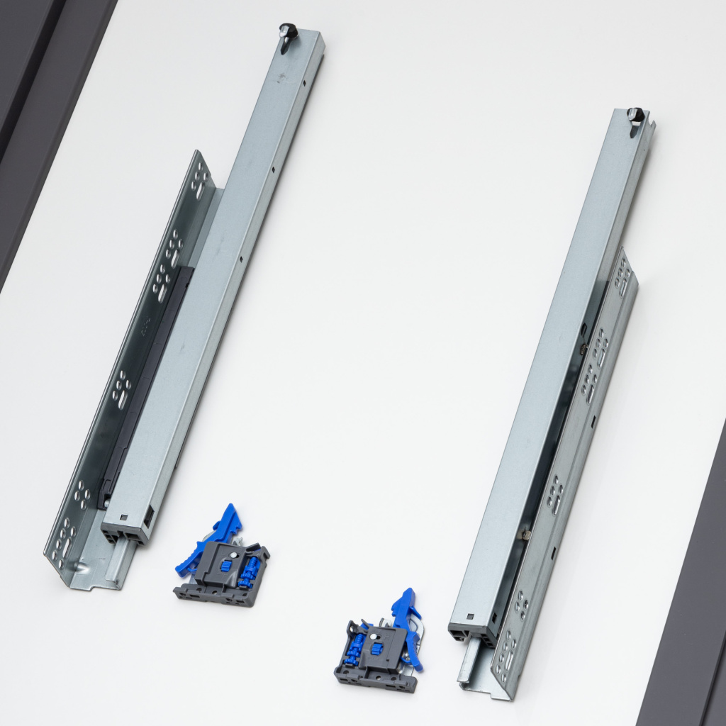 фото Направляющие скрытого типа 500мм Clip-on полного выдвижения с системой открытия нажатием, доводчиком, синхронизатором, 2D