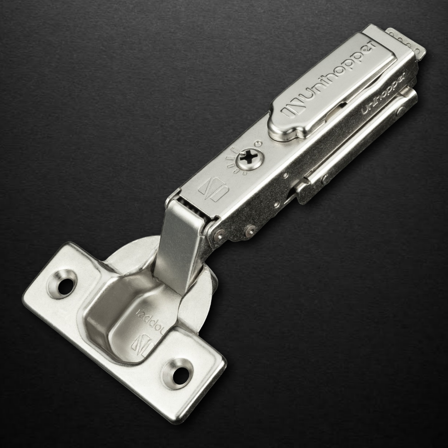 фото Накладная петля UNIHOPPER HUTTON с регулируемым доводчиком, с линейной планкой, 45мм, никель