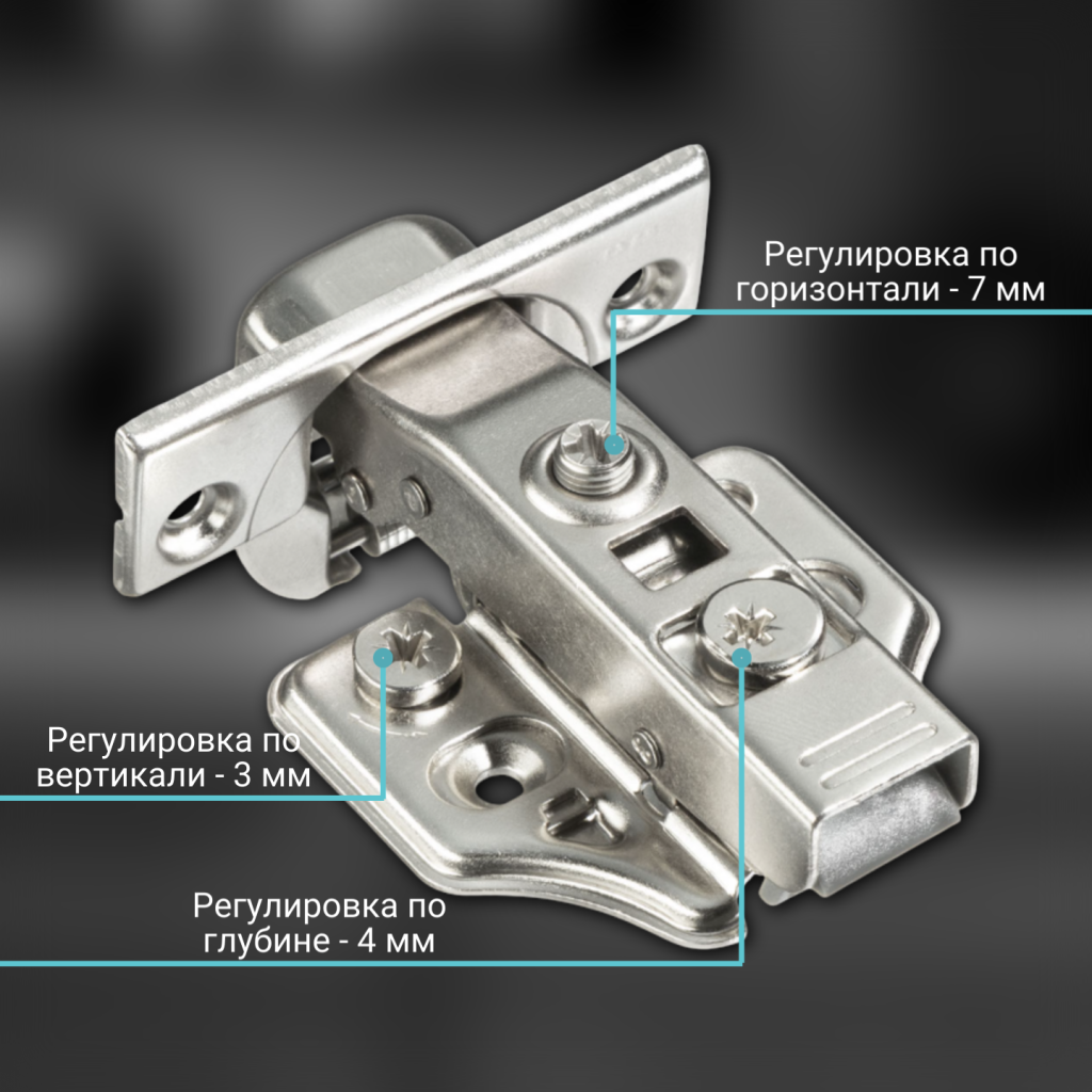 фото Петля накладная MF Prima All-2-Way 3D, Clip-on, доводчиком, мягкий ход, никель
