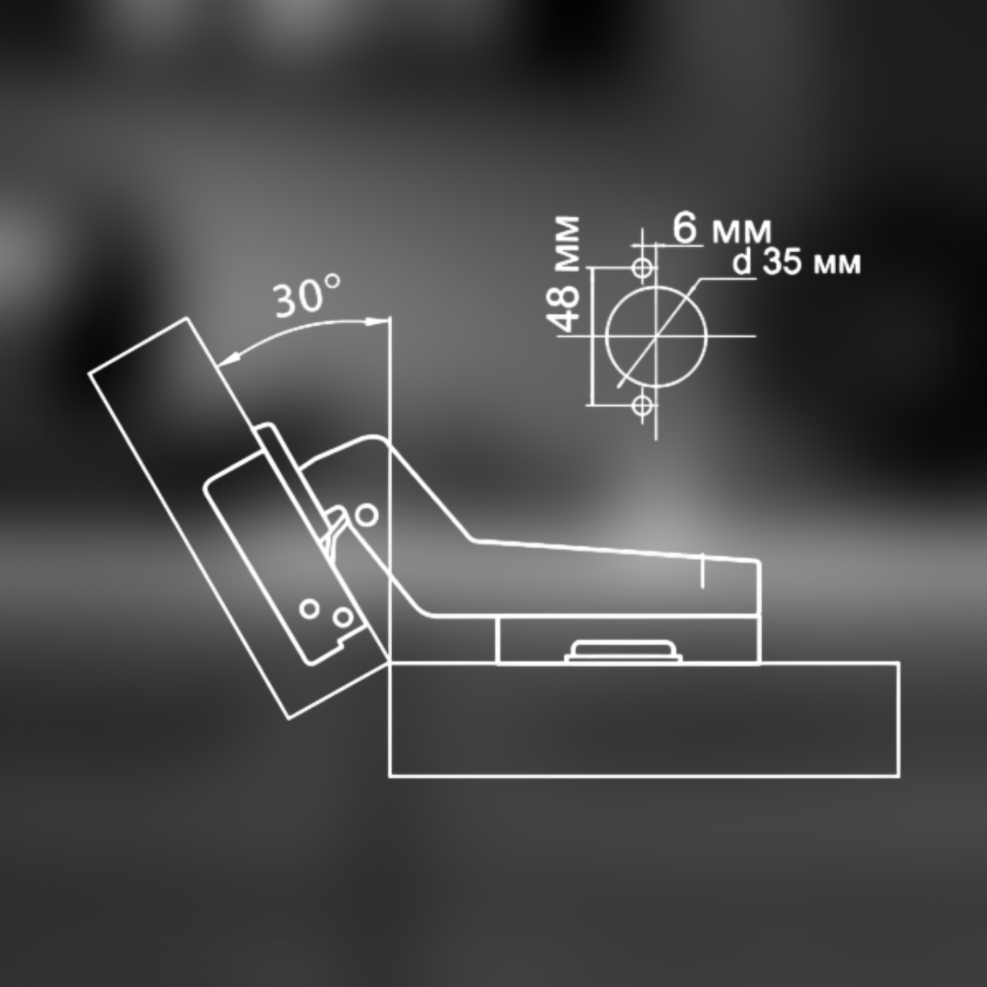 фото Петля угловая 30° Clip-on с доводчиком