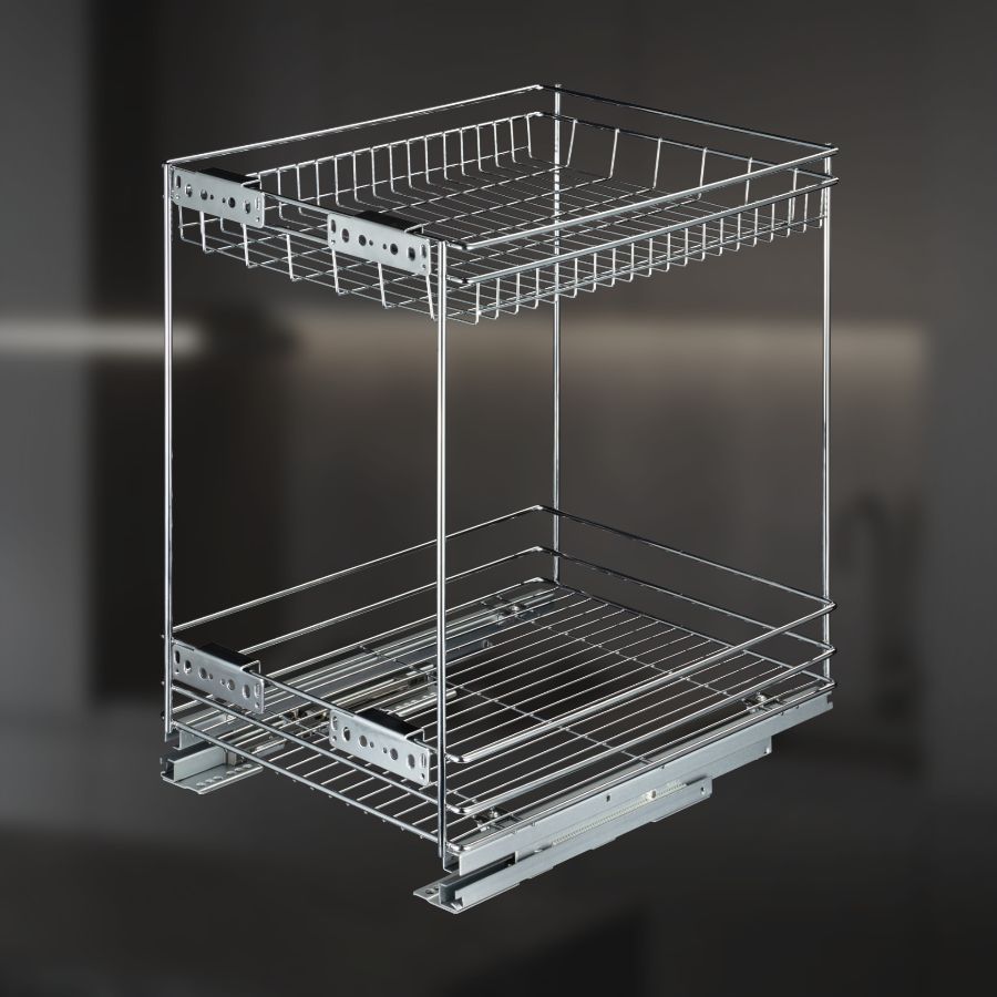 фото Выдвижная корзина двухуровневая в нижнюю базу 400 мм с доводчиком