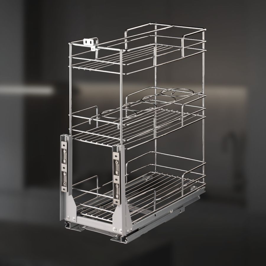 фото Выдвижная корзина трехуровневая в нижнюю базу 300 мм с доводчиком