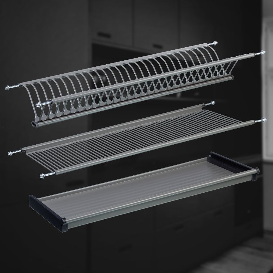 фото Посудосушитель в цвете "серый графит" из нержавеющей стали в шкаф 800 мм