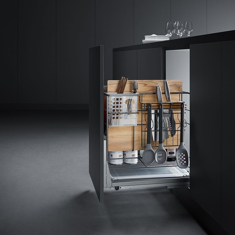 фото Выдвижная мультикорзина UNIHOPPER NANO в базу 400мм, серая, с доводчиком