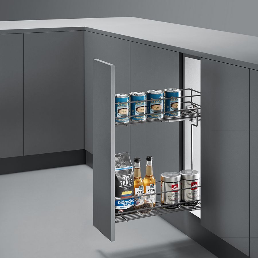 фото Выдвижная корзина UNIHOPPER NANO левая в базу 150мм, серая, с доводчиком