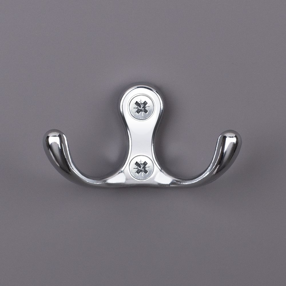 фото Крючок ТВИН двухрожковый, хром глянцевый