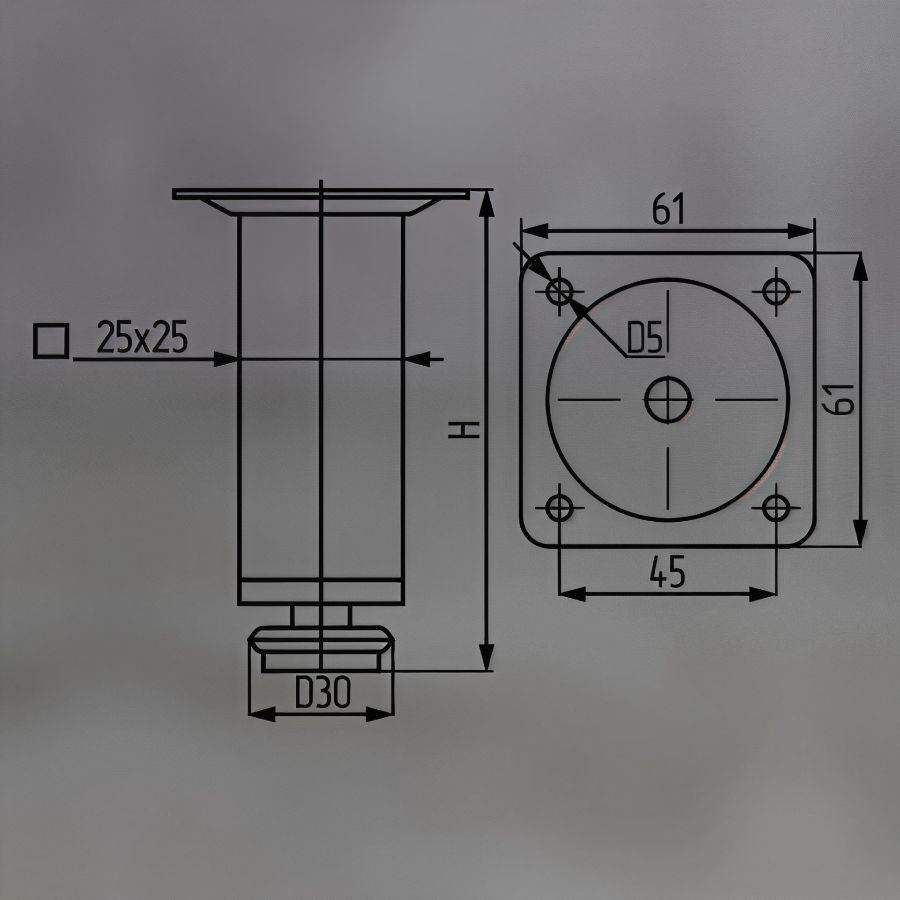 фото Опора 19175,100 d25х25мм. квадрат,хром