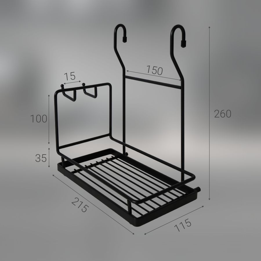 фото Полка одинарная с крючками CWJ221-3 ALBA 271х262х143 мм. Черный матовый