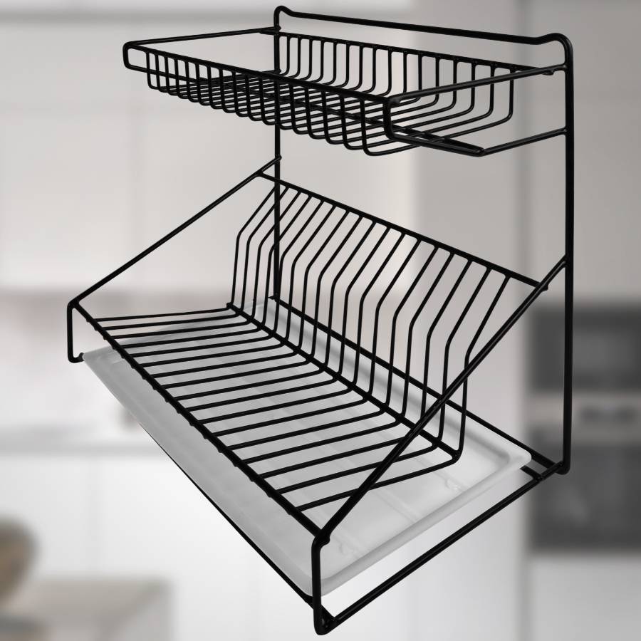фото Сушилка для посуды двухуровневая настольная черная