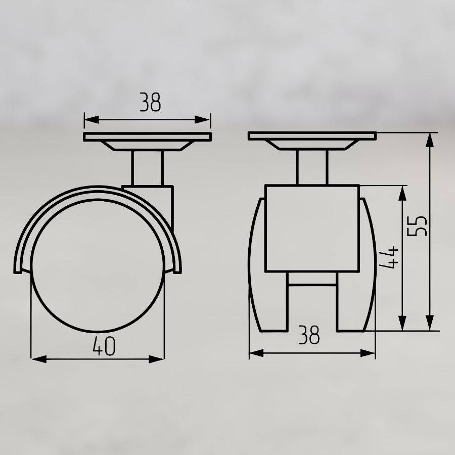 фото Колесная поворотная опора с площадкой d 40 мм, 38х38х1,2мм