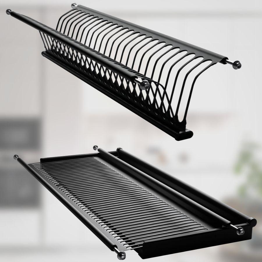 фото Посудосушитель черный из нержавеющей стали в шкаф 700 мм