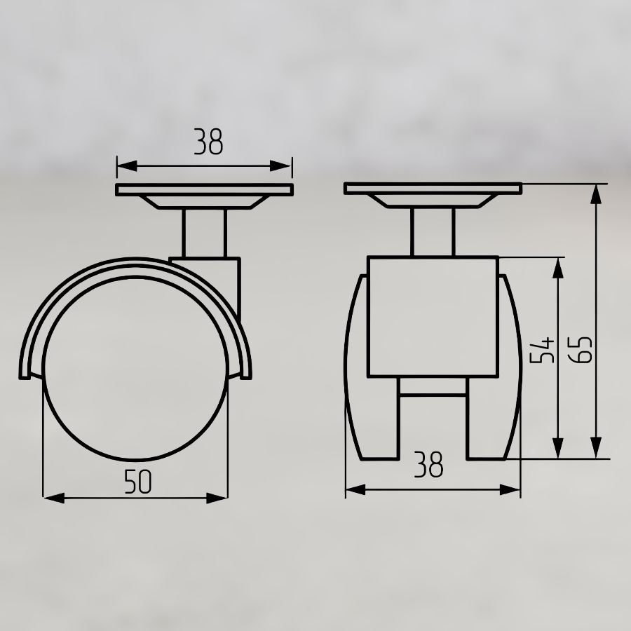 фото Колесная поворотная опора с площадкой d=50, 38х38х1,5