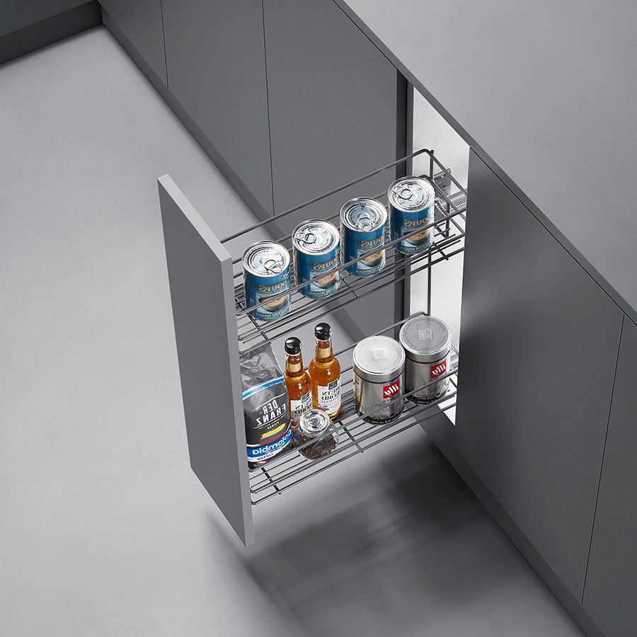 фото Выдвижная корзина UNIHOPPER NANO левая в базу 200мм, серая, с доводчиком