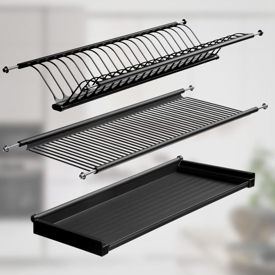 фото Посудосушитель черный из нержавеющей стали в шкаф 600 мм