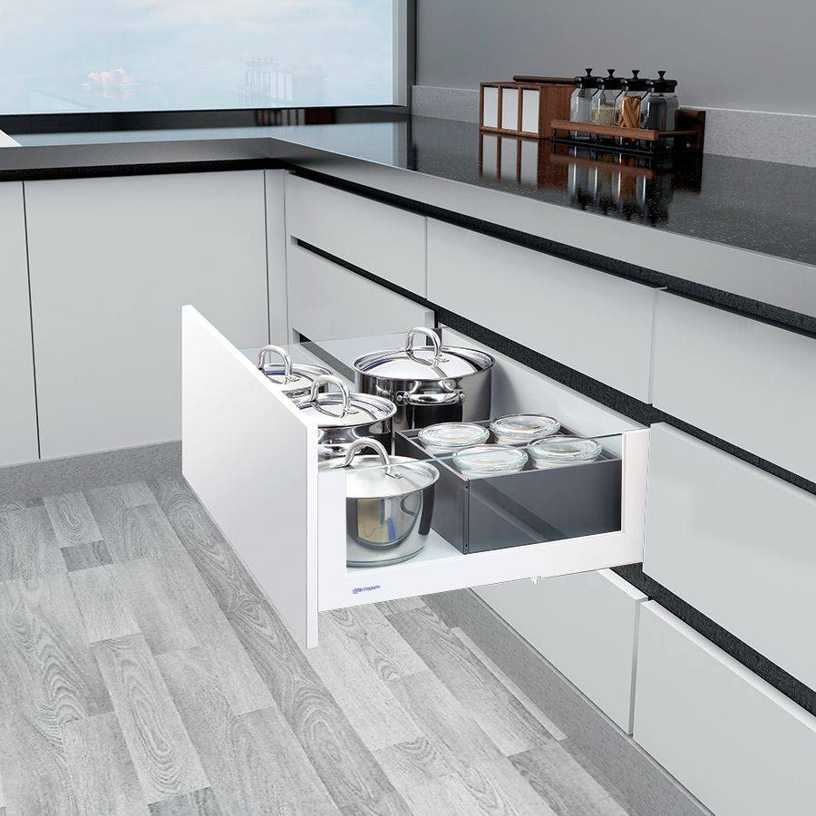 фото Комплект выдвижного ящика Unihopper Magic Box, 170*450мм, с доводчиком со стеклом , белый