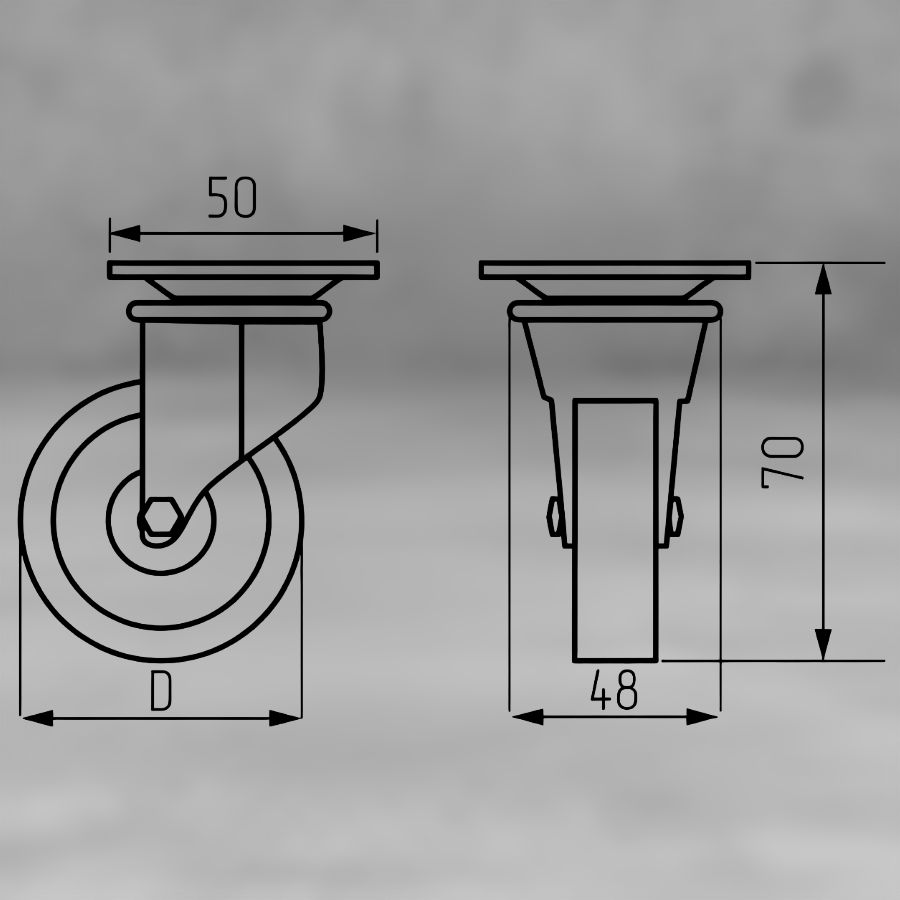 фото Колесная опора резиновая с площадкой d 50 мм
