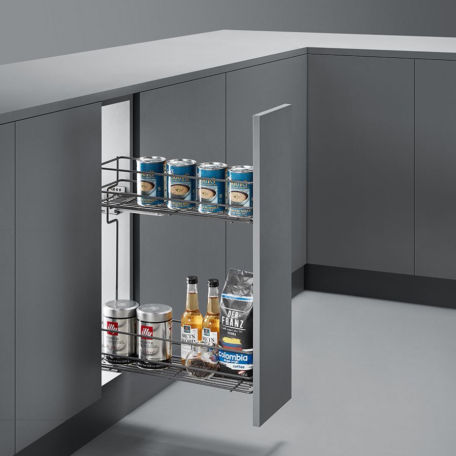 фото Выдвижная корзина UNIHOPPER NANO правая в базу 150мм, серая, с доводчиком