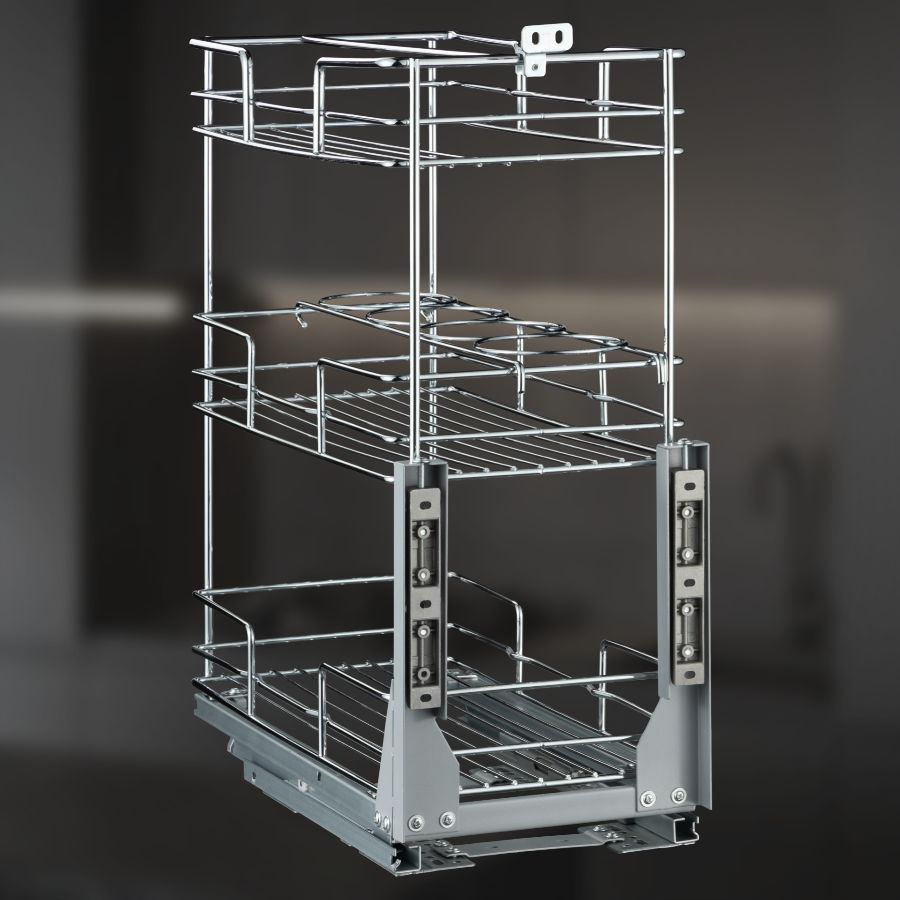фото Выдвижная корзина трехуровневая в нижнюю базу 300 мм с доводчиком