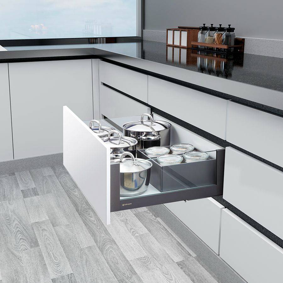 фото Комплект выдвижного ящика Unihopper Magic Box, 170*450мм, с доводчиком со стеклом, графит