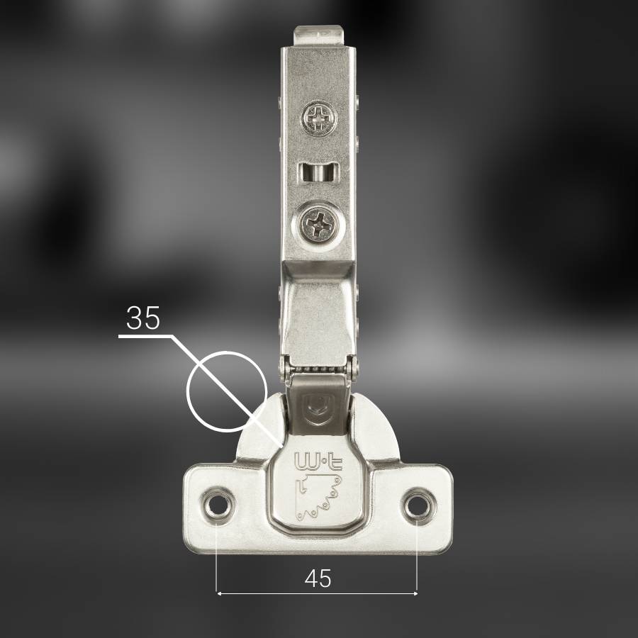 фото Петля полунакладная MF Prima Top 3D, 45 мм, Clip-on, с доводчиком, мягкий ход, никель, в сборе, H=0