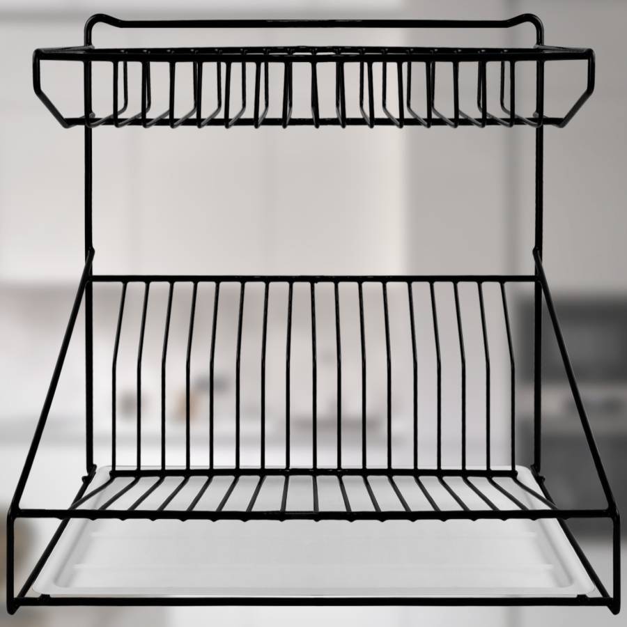 фото Сушилка для посуды двухуровневая настольная черная