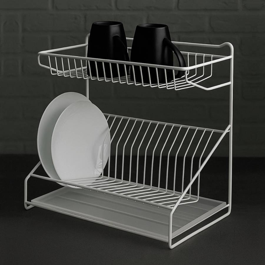 фото Сушилка для посуды двухуровневая настольная белая